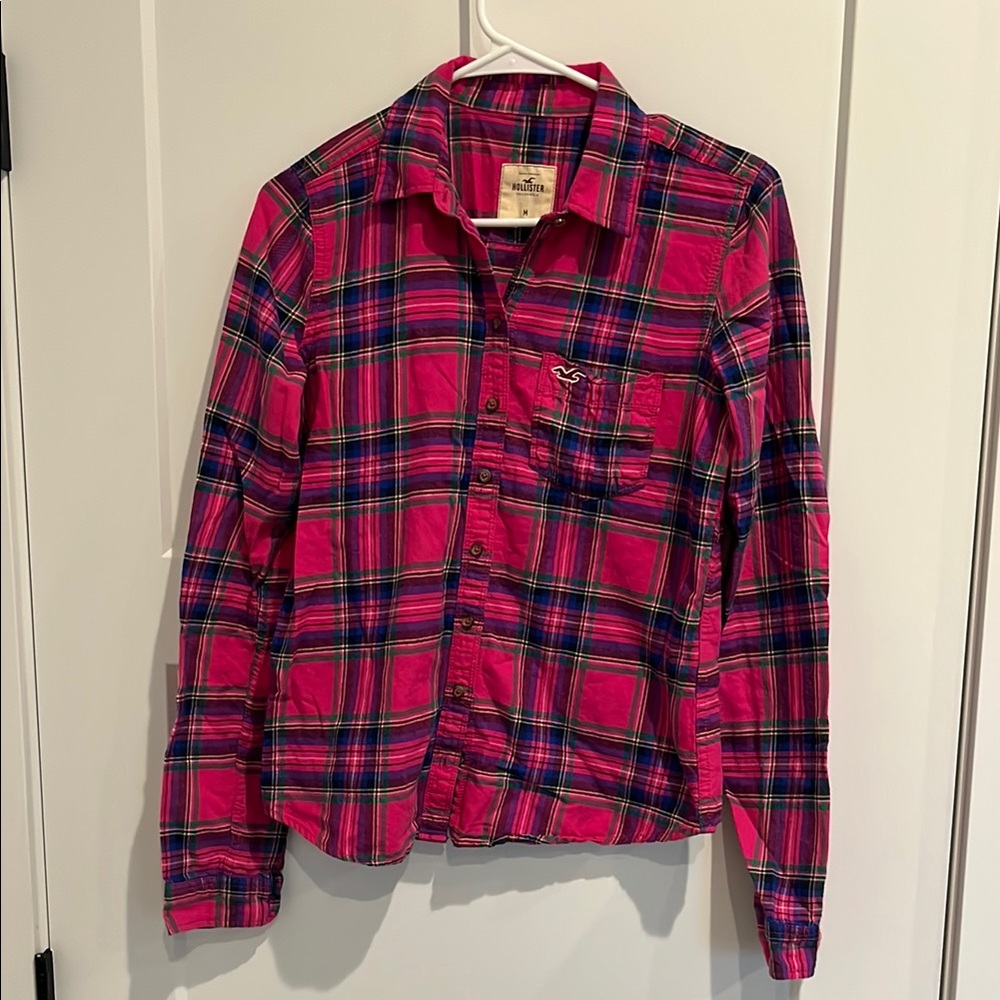 Hollister Pink Plaid Button Down Shirt Casual Style